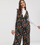 Neon Rose Plus Jumper Dress Jumpsuit In Botanical Animal Print - Black