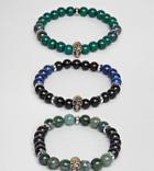 Reclaimed Vintage Inspired Skull Bracelet With Semi Precious Beads In 3 Pack Exclusive To Asos - Silver