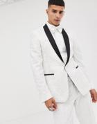 Asos Edition Skinny Tuxedo Suit Jacket In Embellished White Sateen - White