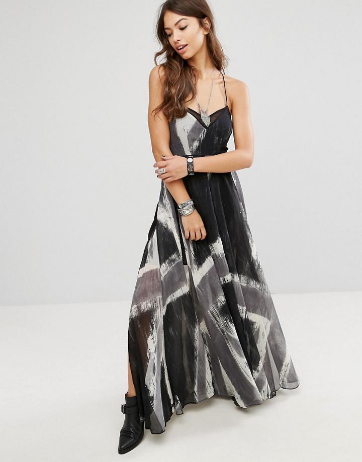 Religion Print Maxi Dress - Gray