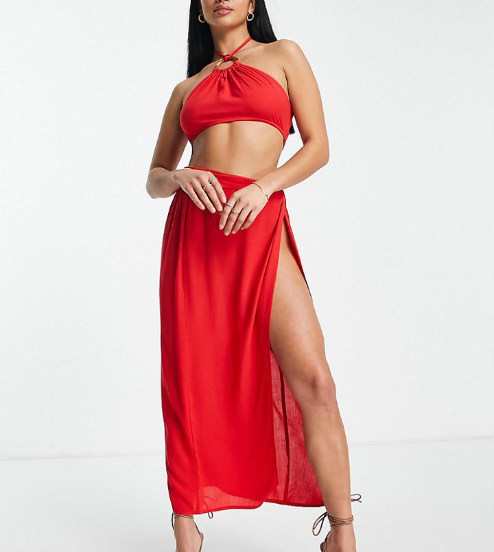 Asos Design Petite Lattice Beach Skirt In Red - Part Of A Set