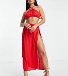 Asos Design Petite Lattice Beach Skirt In Red - Part Of A Set