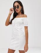 Bershka Sweetheart Neck Dress In White - White