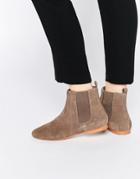 Faith Smith Taupe Suede Leather Ankle Boots - Taupe