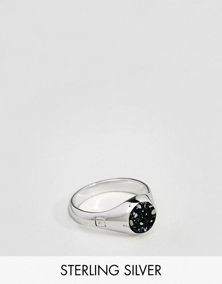 Asos Sterling Silver Signet Ring With Stone Detail - Silver