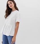 Asos Design Tall Smock Top In Broidery-white