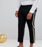 Asos Plus Skinny Suit Pants In Black With Gold Brocade Side Stripe - Black
