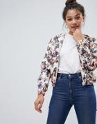 Brave Soul Cupid Floral Short Hooded Jacket - White