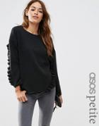 Asos Petite Oversize Top With Ruffle And Split - Black