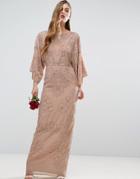 Asos Wedding Embellished Kimono Maxi Dress - Beige