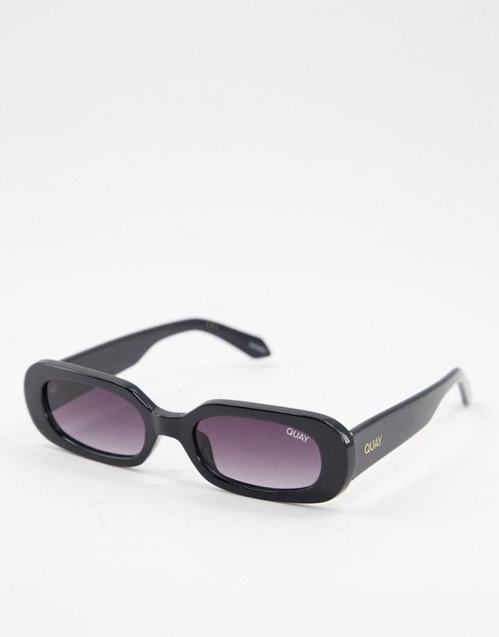 Quay Slim Almond Round Sunglasses In Black