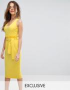 Lavish Alice Midi Dress With Paper Bag Waist Detail - Yellow