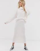 Asos Design Chunky Ribbed Midi Skirt In Recycled Blend - Cream