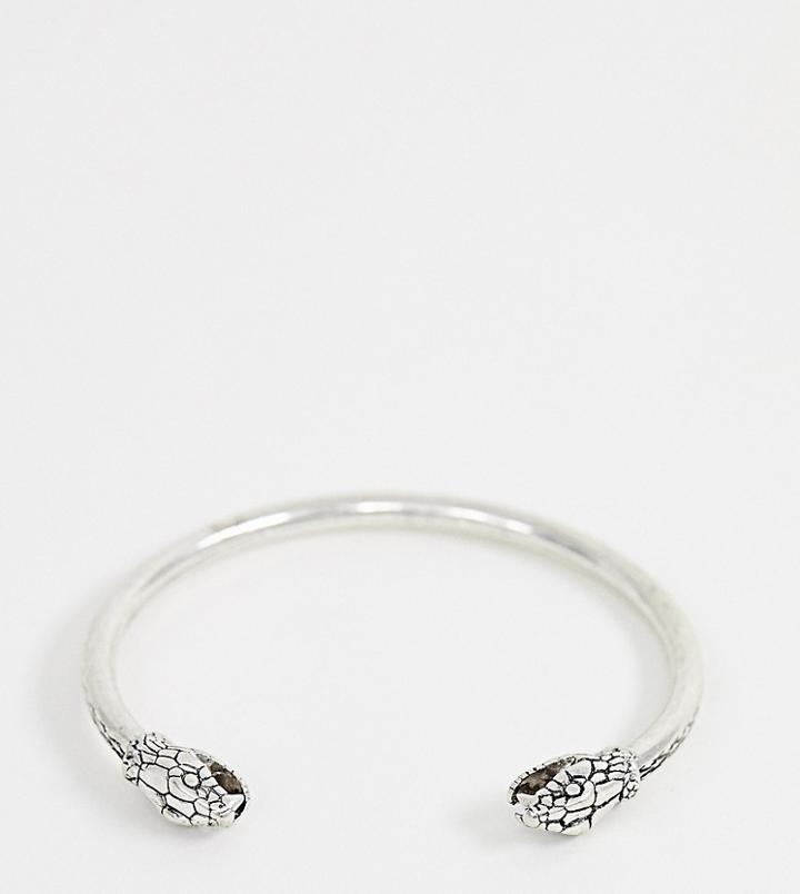 Asos Design Plus Snake Bangle In Burnished Silver Tone - Silver