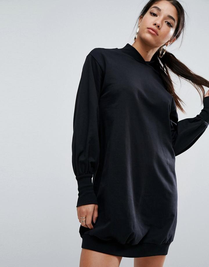 Asos Oversized Sweat Dress With Balloon Sleeve - Black