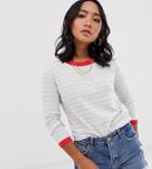 Brave Soul Petite Eloise Stripe Long Sleeve T Shirt With Contrast Trim-gray