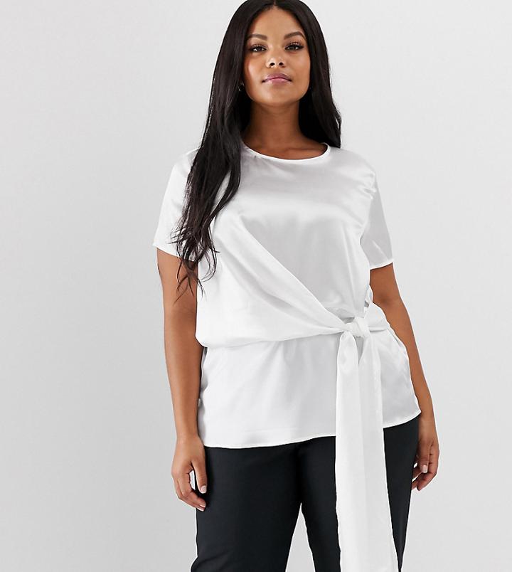 Unique21 Hero Plus Short Sleeved Top With Tie Front - Cream