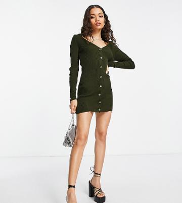 I Saw It First Petite Button Through Mini Dress In Khaki-green