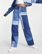 Na-kd Patchwork Denim Straight Leg Pants In Blue - Part Of A Set