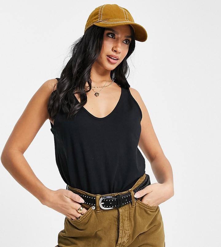 Asos Design Petite Ultimate Cotton Blend Scoop Neck Tank Top In Black - Black