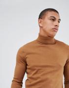 New Look Roll Neck Sweater In Camel - Tan