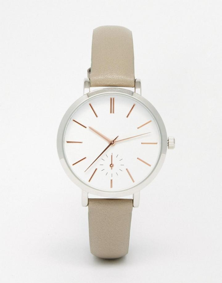 Asos Premium Gray Leather Strap Watch - Gray