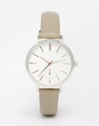 Asos Premium Gray Leather Strap Watch - Gray