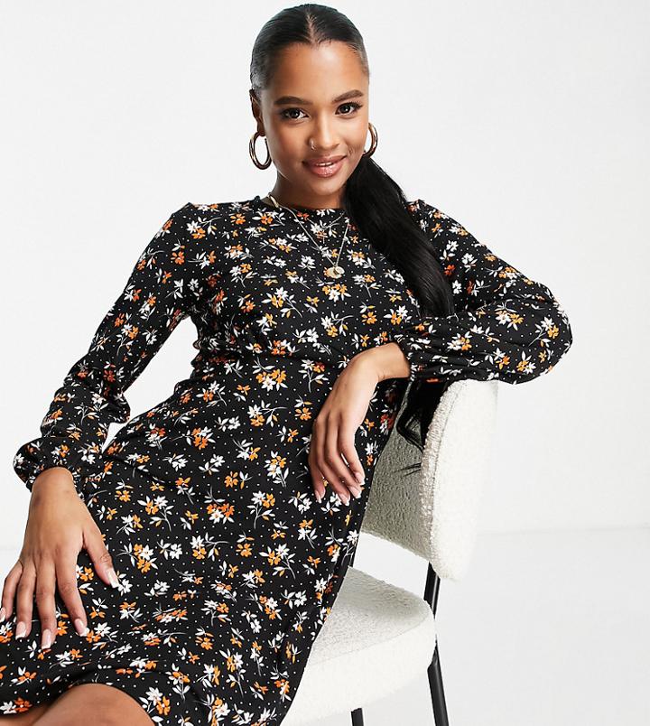 New Look Petite Floral Mini Dress In Black Pattern