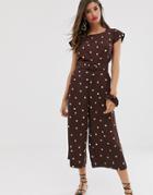Vila Polka Dot Cropped Jumpsuit With Matching Scrunchie-brown