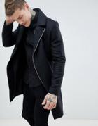 Religion Wool Biker Coat In Black - Black