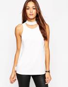 Asos High Neck Keyhole Detail Top - White