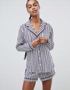 Asos Design Stripe Woven Pyjama Shirt And Short Pyjama With Ditsy Heart Print - Navy