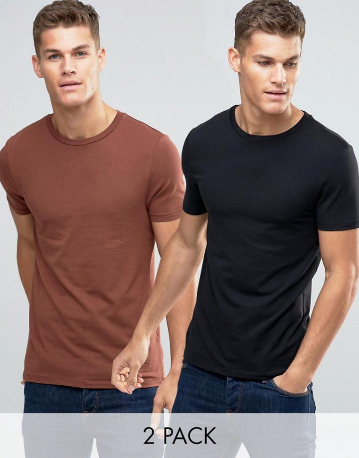 Asos Muscle T-shirt With Crew Neck 2 Pack Save 17% In Black/rust Red