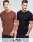 Asos Muscle T-shirt With Crew Neck 2 Pack Save 17% In Black/rust Red