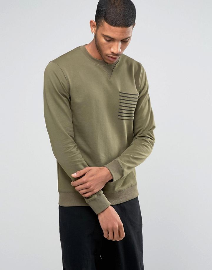 Troy Crew Sweat Sweater With Pocket - Green