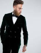 Gianni Feraud Skinny Fit Peak Lapel Dark Green Velvet Suit Jacket - Green