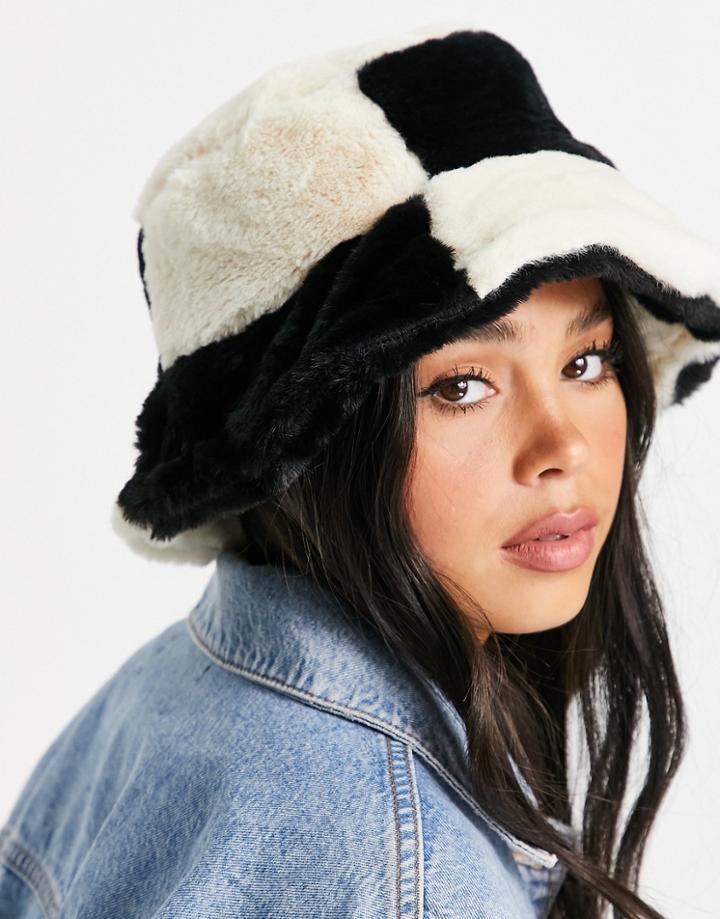 Asos Design Color Block Roll Back Bucket Hat In Black And White-multi