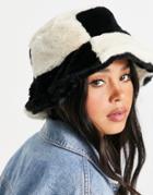 Asos Design Color Block Roll Back Bucket Hat In Black And White-multi