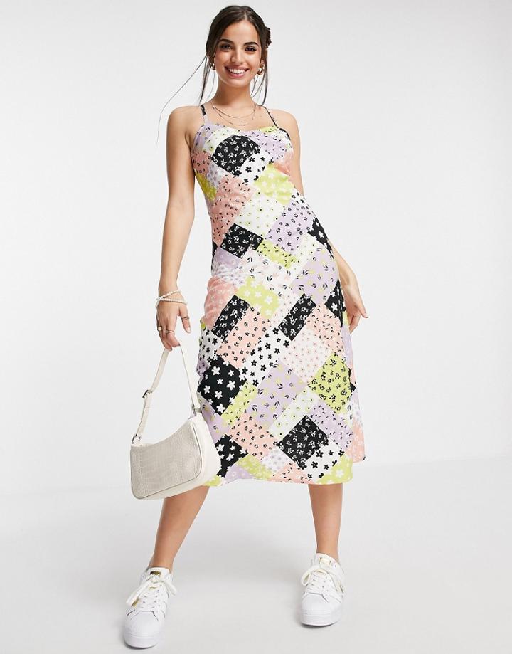 Influence Cami Strap Midi Dress With Tie Back In Patchwork Floral Print-multi
