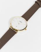 Limit Unisex Faux Leather Watch In Brown With White Dial