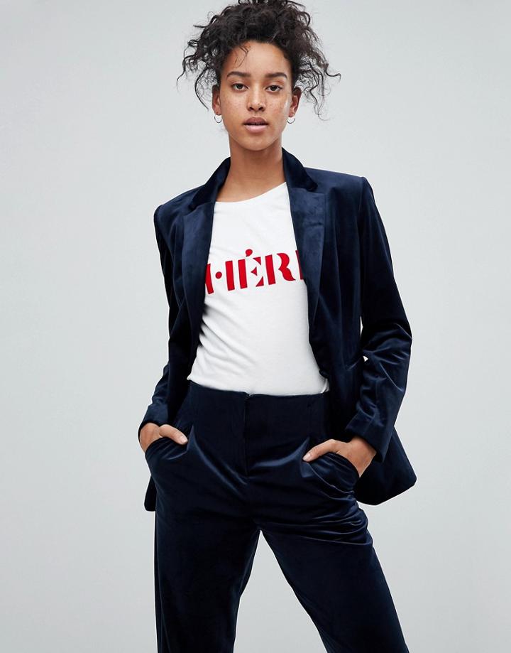Asos Loose Boxy Velvet Blazer - Navy