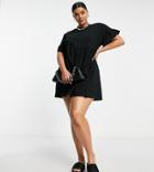 River Island Plus Ruffle Smock T-shirt Mini Dress In Black