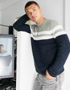 Only & Sons Textured Sweater With Chest Stripe In Navy And Gray