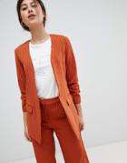 Vila Pin Stripe Ruche Sleeve Tailored Jacket - Orange