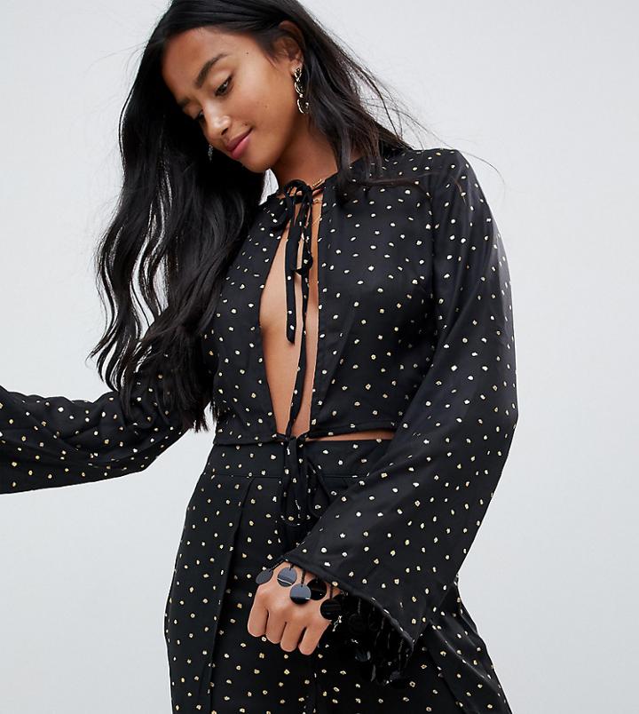 Sisters Of The Tribe Long Sleeved Top With Tie Front Two-piece-black