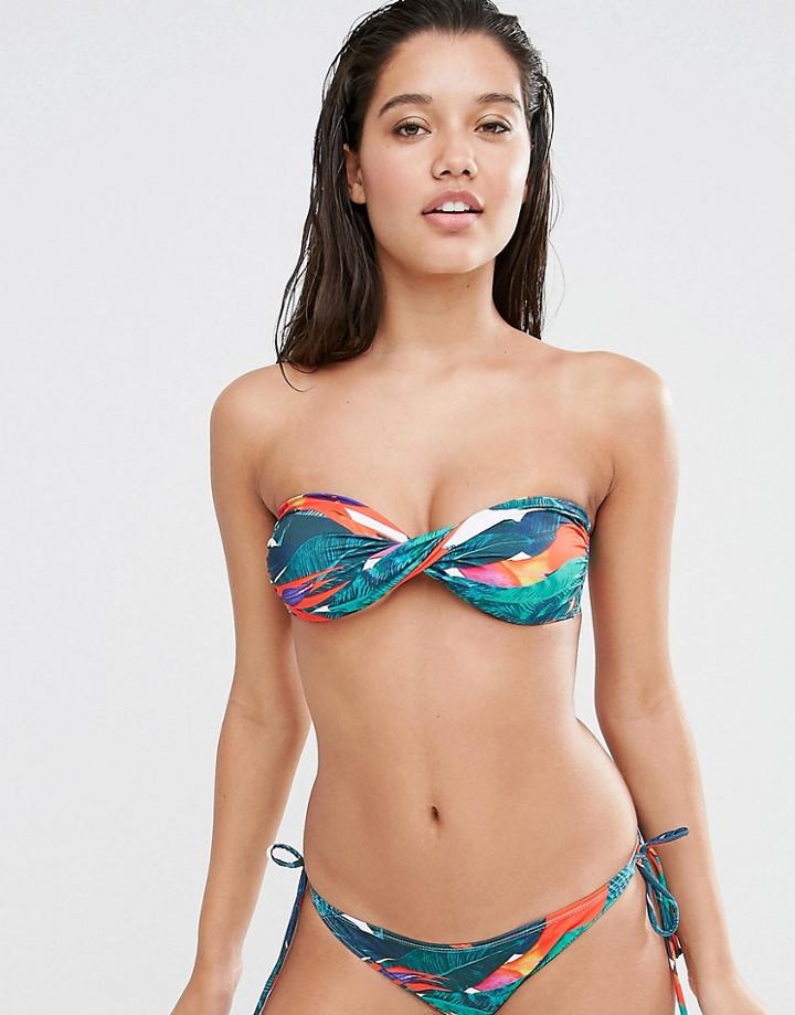 Missguided Parrot Print Bandeau Bikini Top - Multi