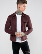 Religion Faux Suede Zip Through Shirt - Red