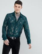 Asos Regular Fit Lace Shirt In Teal - Green