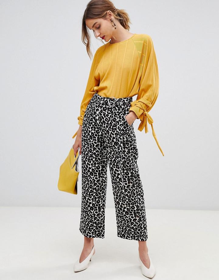 Lost Ink Wide Leg Pants In Leopard - Brown