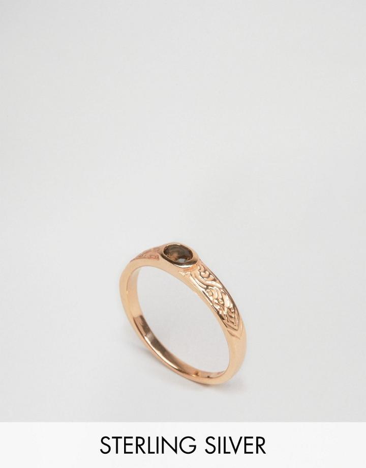 Asos Rose Gold Plated Sterling Silver Etched Stone Ring - Rose Gold